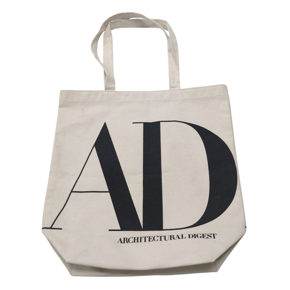 Architectural Digest AD Logo Cotton Canvas Tote Bag Ivory Cream Black Shopping